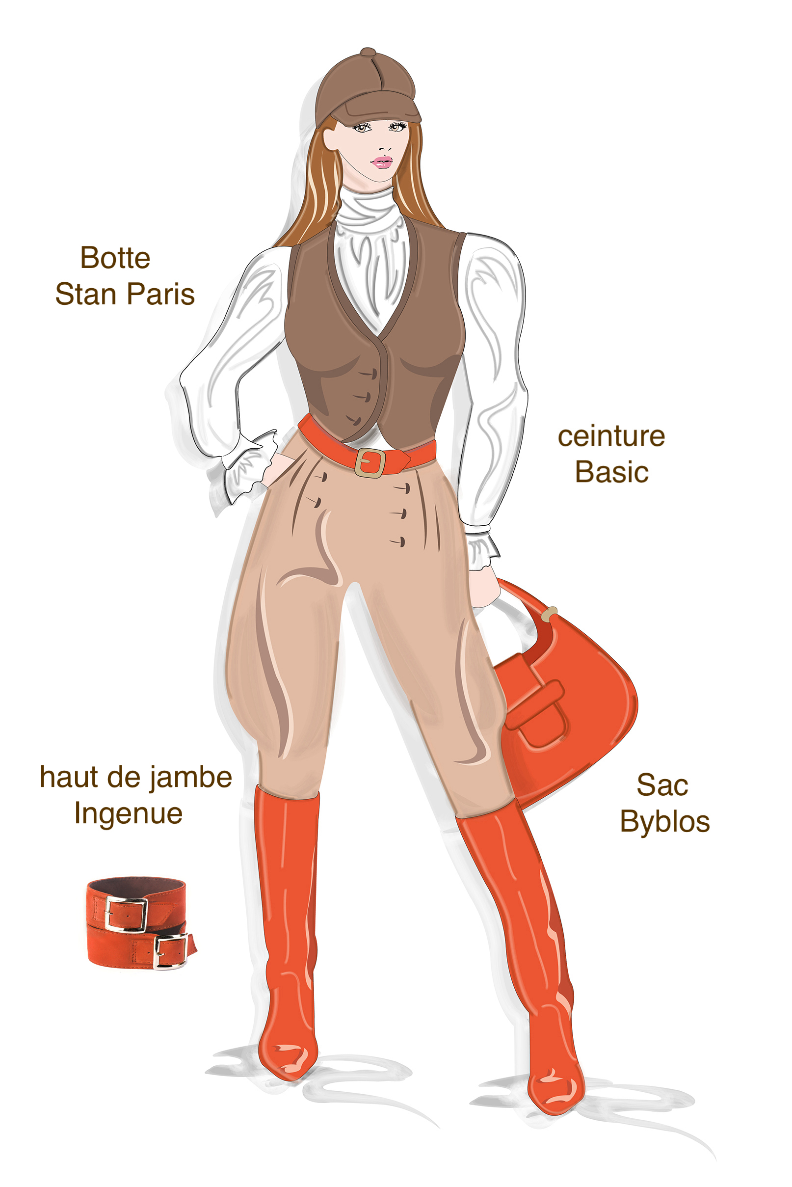 Clementine orange women's riding knee-high boots. Round toe. Low leather soles. Made to measure. Profile view - Florence KOOIJMAN